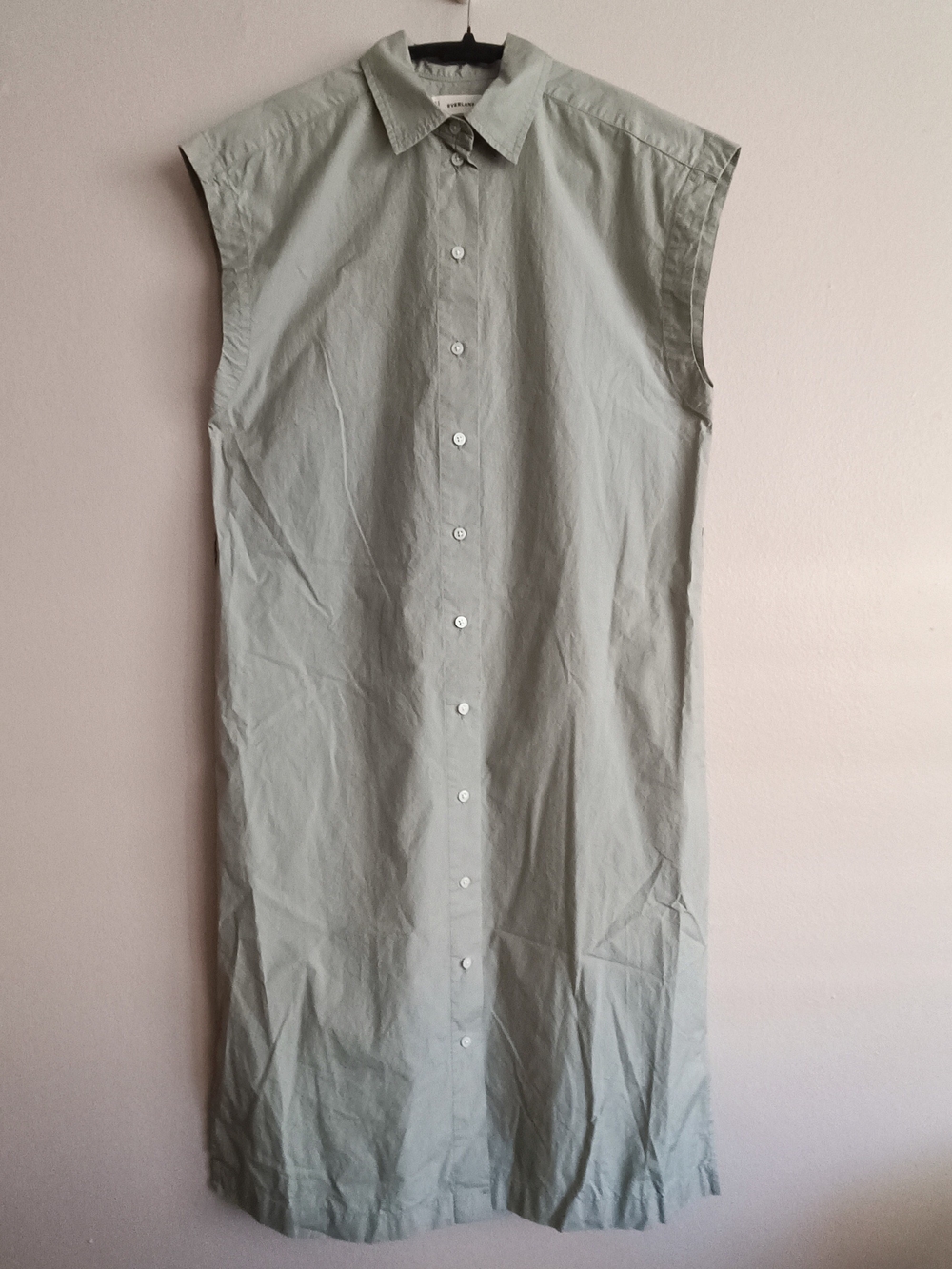 Everlane Supima Cotton Midi Shirt Dress Sage Green Size 10 Minimalist